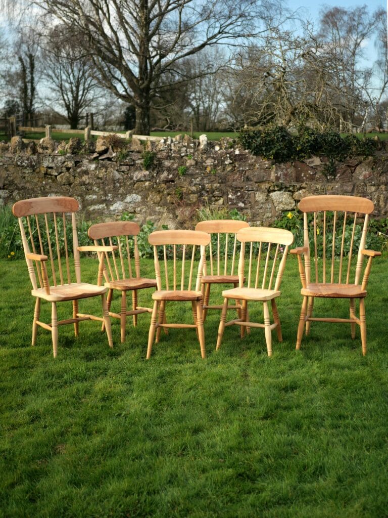 Handmade set of English comb back Windsor chairs by Somerset chairmaker Alex Ward.